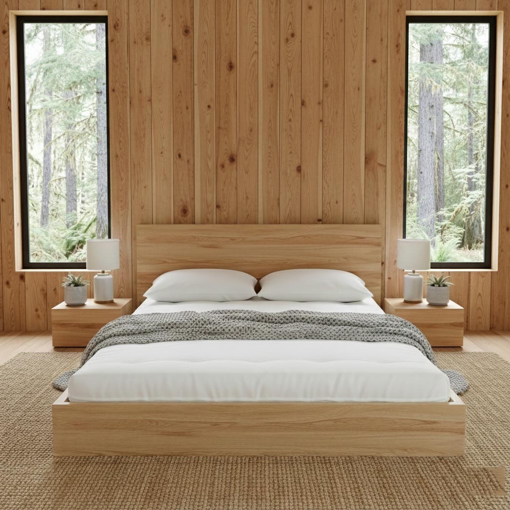 latex futon mattress in a natural bedroom setting