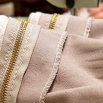 Brass Zipper Sewn onto Organic Cotton